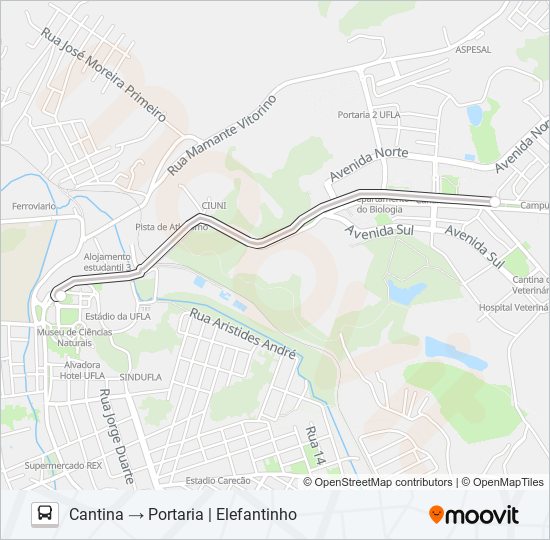 Mapa da linha CIRCULAR INTERNO UFLA de ônibus