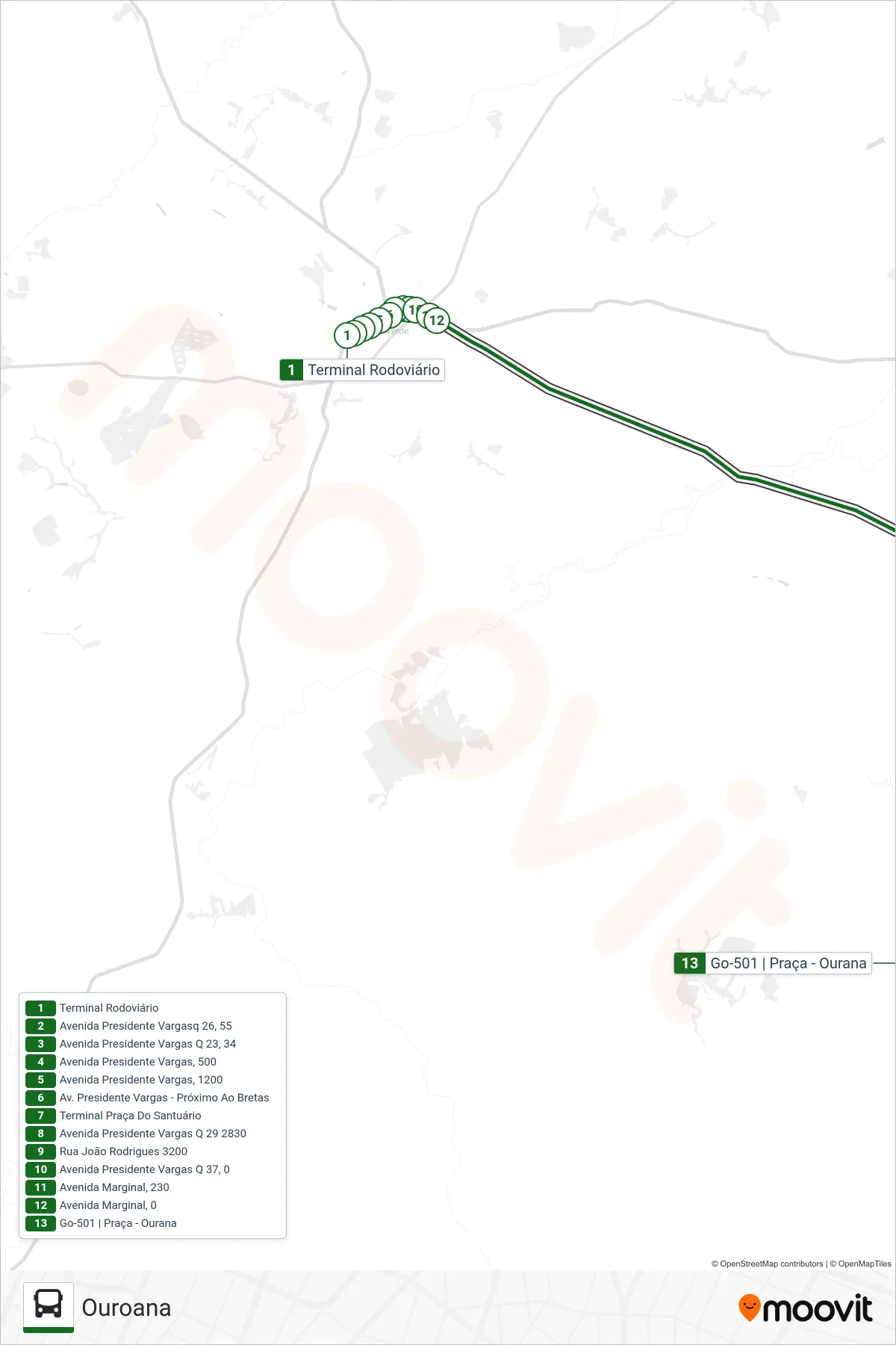 OUR OUROANA bus Line (Ouroana) route and stops on a map