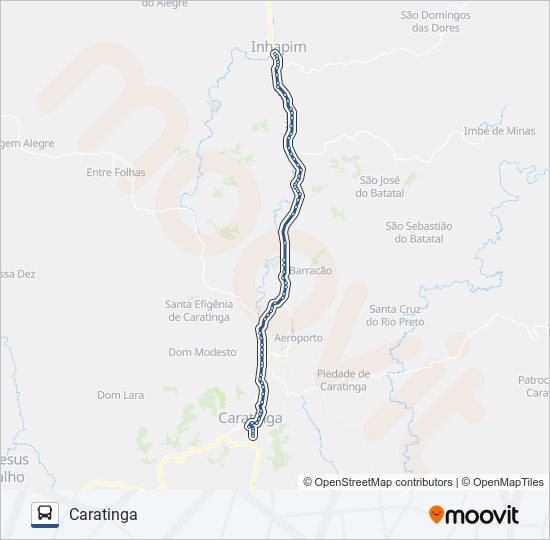 Mapa da linha 3007.2 CARATINGA/INHAPIM de ônibus