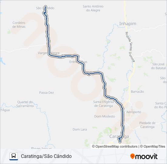 Mapa da linha 3169.6 CARATINGA/SÃO CÂNDIDO de ônibus