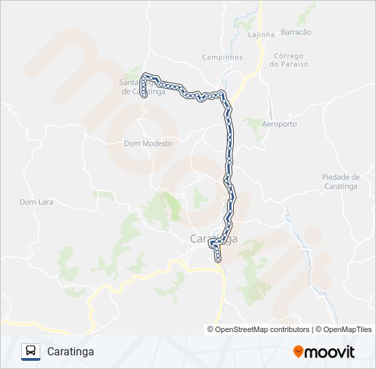 Mapa da linha D01 CARATINGA/SANTA EFIGÊNIA de ônibus