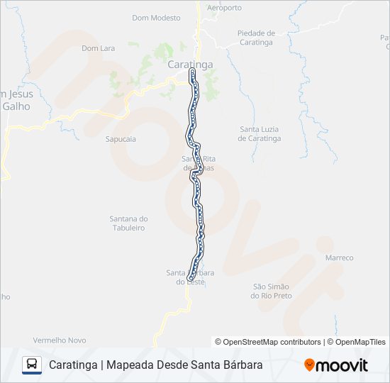 Mapa da linha 3110.4 VERMELHO NOVO/CARATINGA de ônibus