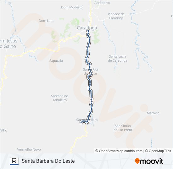 Mapa da linha 3110.5 SANTA BÁRBARA/CARATINGA de ônibus