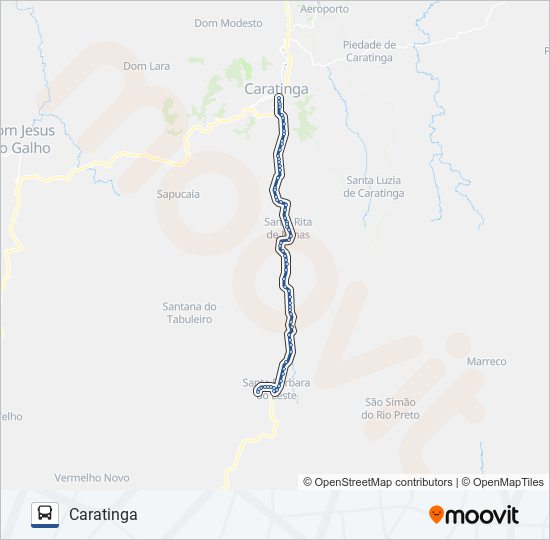 Mapa da linha 3110.5 SANTA BÁRBARA/CARATINGA de ônibus