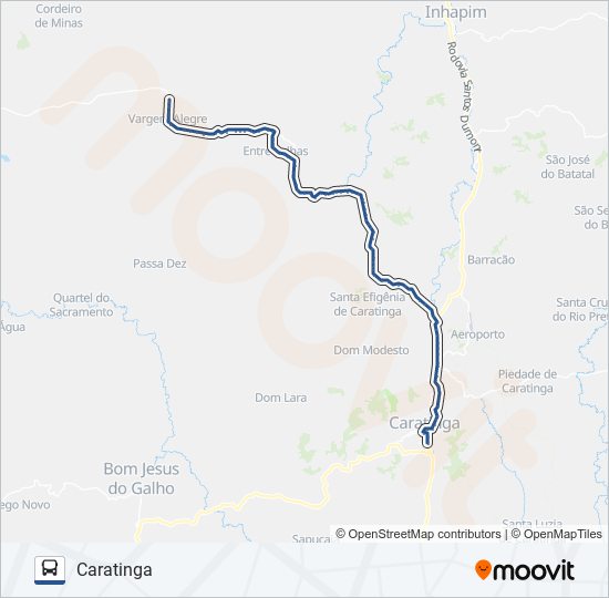 Mapa da linha 3169.1 CARATINGA/VARGEM ALEGRE de ônibus