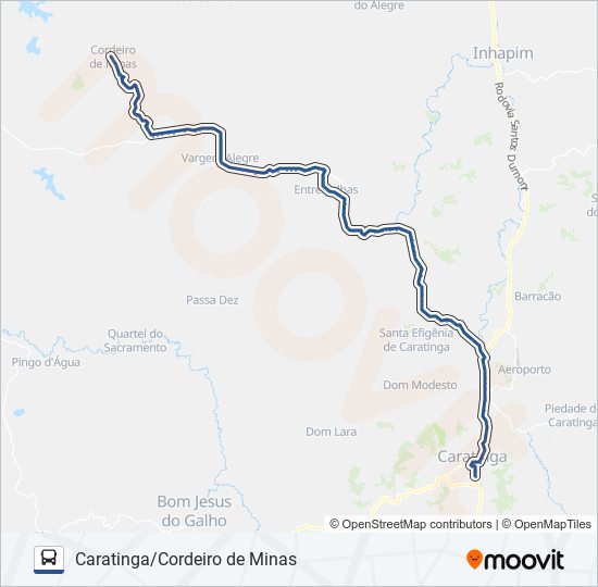 Mapa da linha 3169.5 CARATINGA/CORDEIRO DE MINAS de ônibus