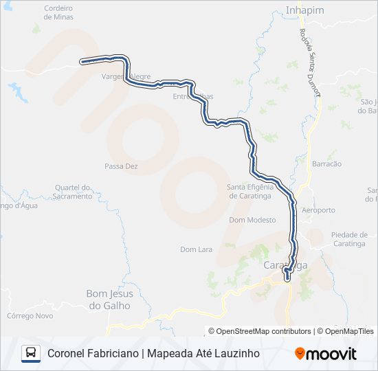 Mapa da linha 3110.1 CARATINGA/CORONEL FABRICIANO de ônibus