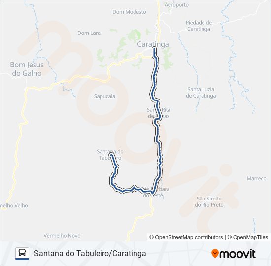 Mapa da linha 4658 SANTANA DO TABULEIRO/CARATINGA de ônibus