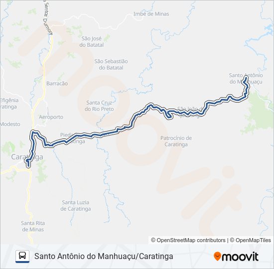 Mapa da linha 3964.2 SANTO ANTÔNIO DO MANHUAÇU/CARATINGA de ônibus