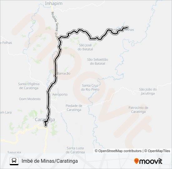Mapa da linha 4512 IMBÉ DE MINAS/CARATINGA de ônibus