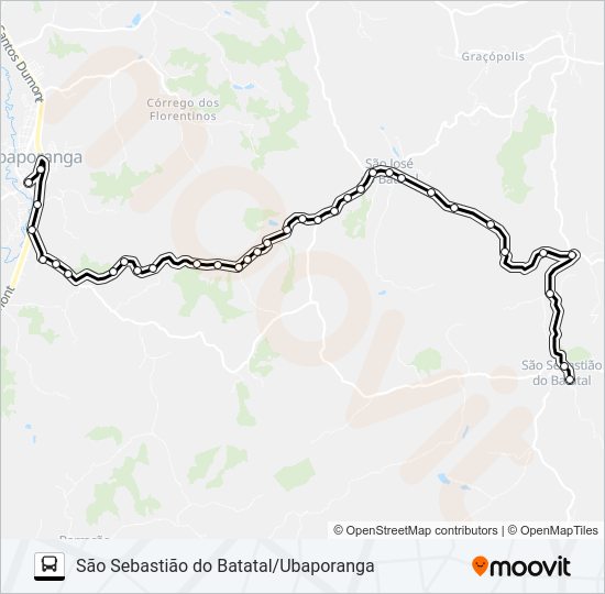 Mapa da linha SÃO SEBASTIÃO DO BATATAL/UBAPORANGA de ônibus