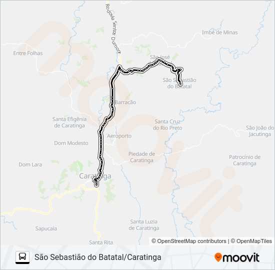 Mapa da linha 4612 SÃO SEBASTIÃO DO BATATAL/CARATINGA de ônibus