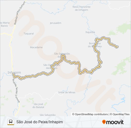 Mapa da linha SÃO JOSÉ DO PEIXE/INHAPIM de ônibus