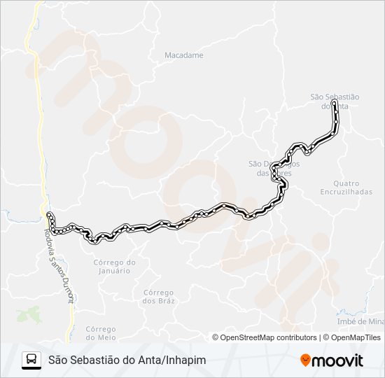 Mapa da linha 4615.1 SÃO SEBASTIÃO DO ANTA/INHAPIM de ônibus