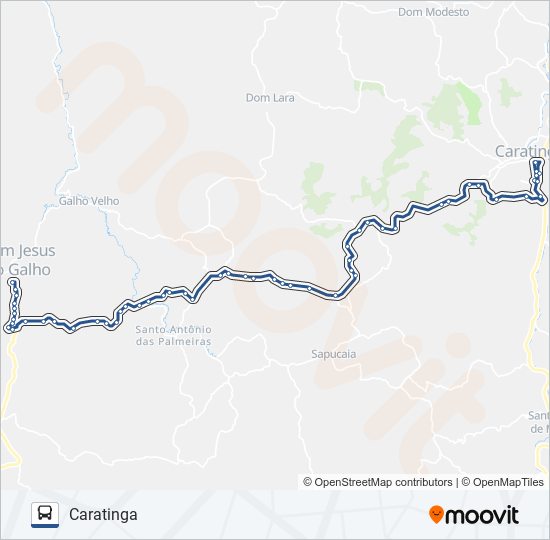 Mapa da linha 3722 BOM JESUS/CARATINGA de ônibus