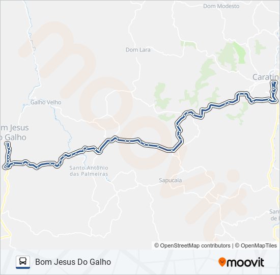 Mapa da linha 3722 BOM JESUS/CARATINGA de ônibus