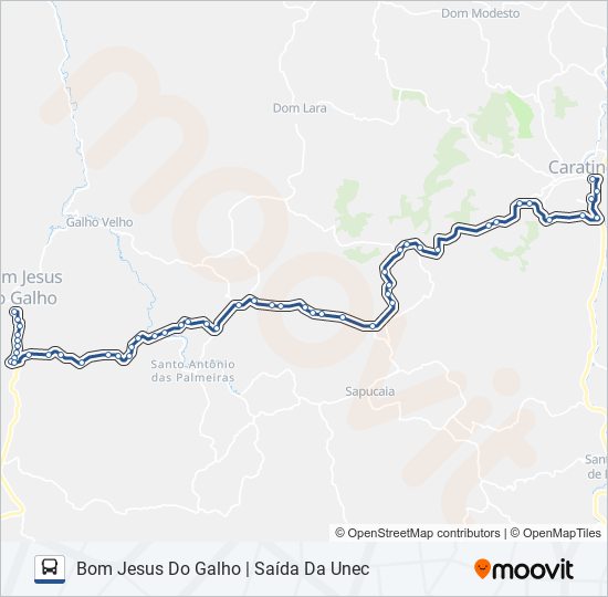 Mapa da linha 3722 BOM JESUS/CARATINGA de ônibus