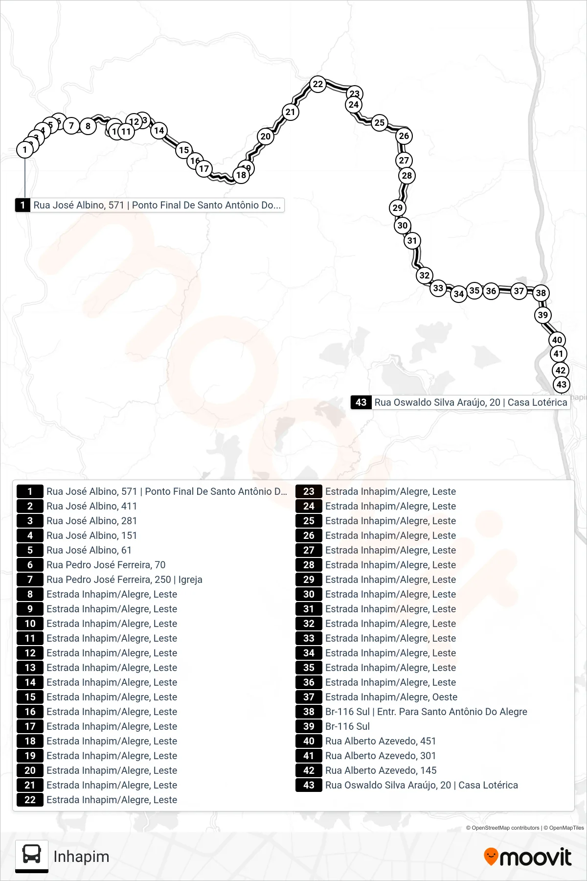 ALEGRE/INHAPIM bus Line (Inhapim) route and stops on a map