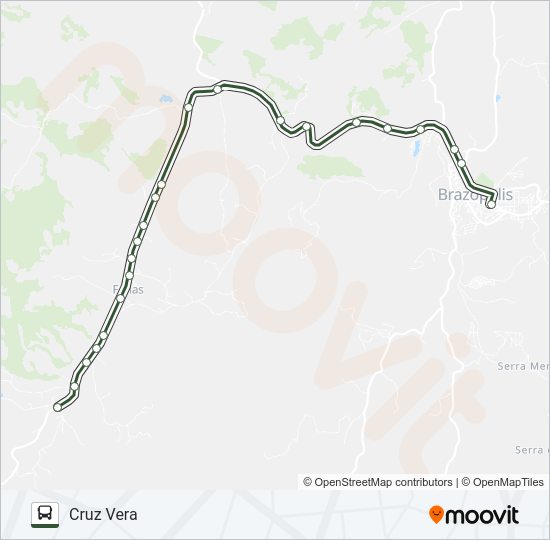 Mapa da linha BRAZÓPOLIS/CRUZ VERA de ônibus