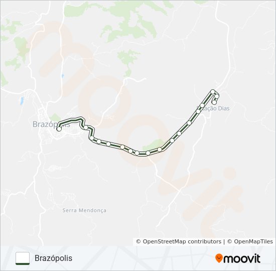 Mapa da linha BRAZÓPOLIS/ESTAÇÃO DIAS de ônibus