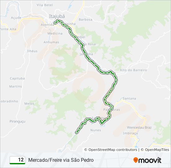 Mapa da linha 12 de ônibus