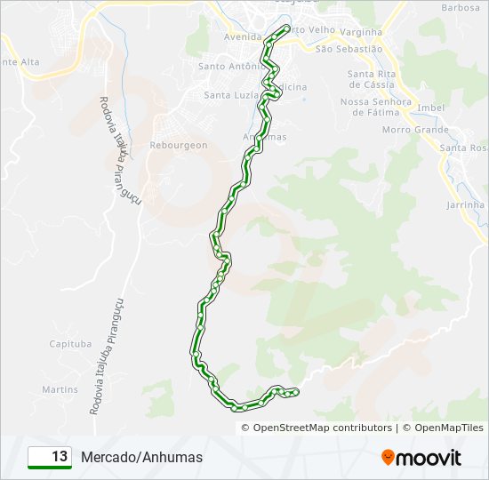 Mapa da linha 13 de ônibus