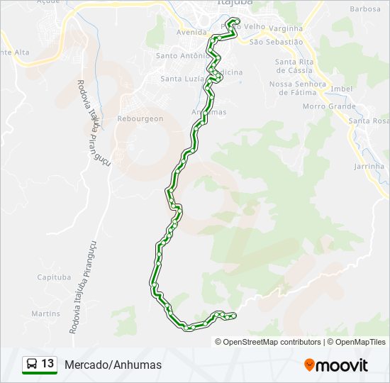 Mapa da linha 13 de ônibus