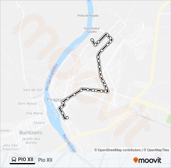 Mapa da linha PIO XII de ônibus