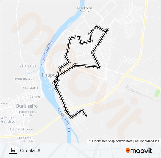 Mapa da linha CIRCULAR A de ônibus