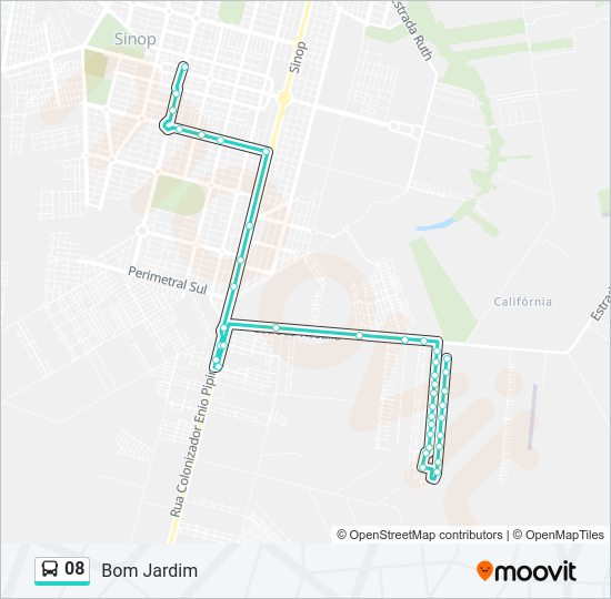 Mapa da linha 08 de ônibus