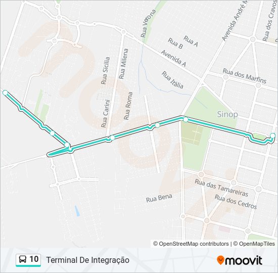 Mapa da linha 10 de ônibus