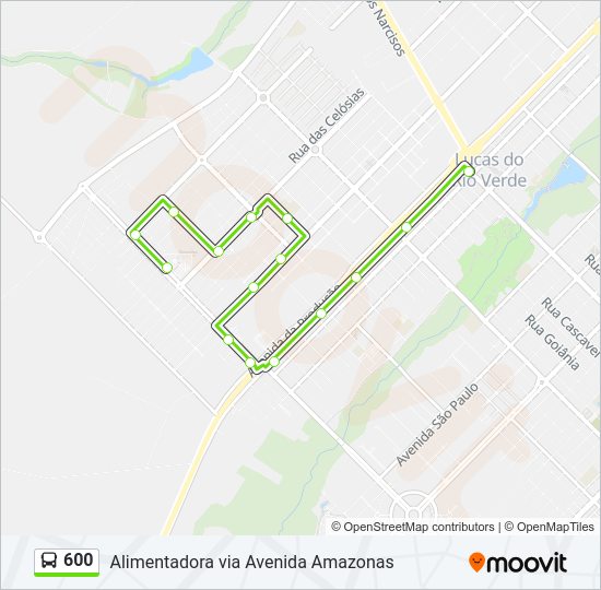 Mapa da linha 600 de ônibus