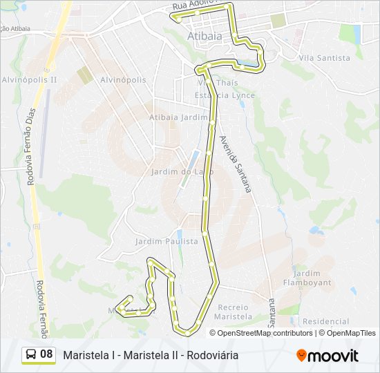 Mapa da linha 08 de ônibus