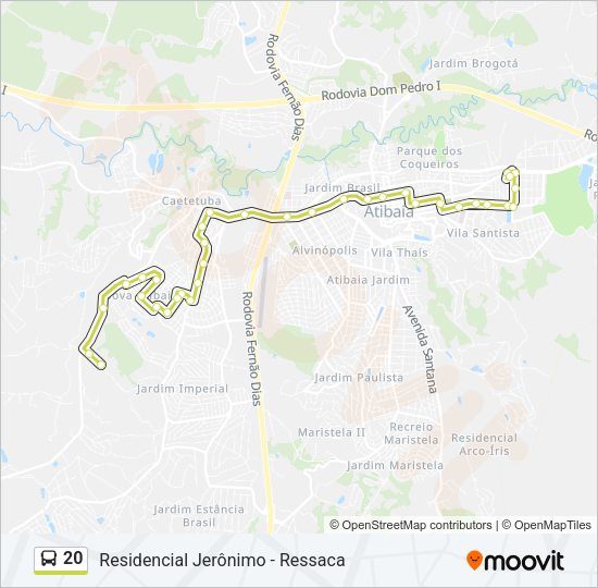 Mapa da linha 20 de ônibus