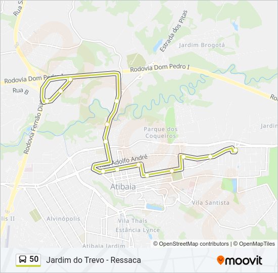 Mapa da linha 50 de ônibus