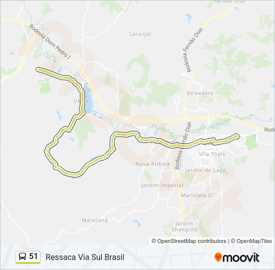 Mapa da linha 51 de ônibus