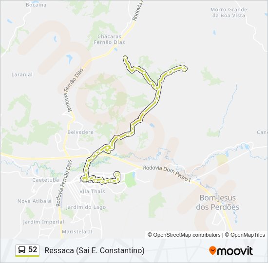 Mapa da linha 52 de ônibus