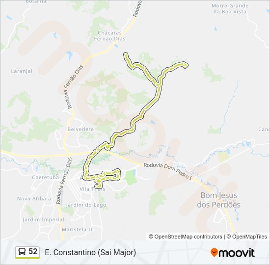 Mapa da linha 52 de ônibus