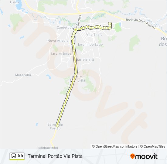 Mapa da linha 55 de ônibus