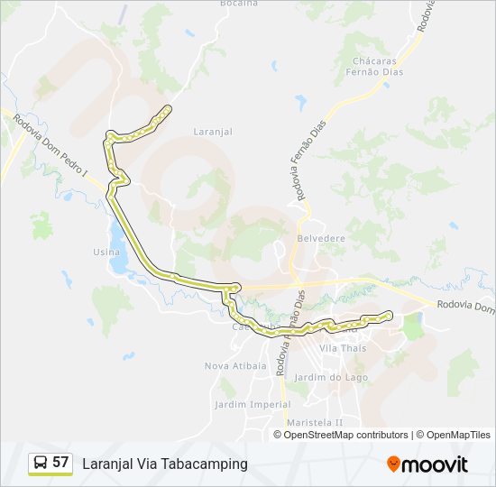 Mapa da linha 57 de ônibus
