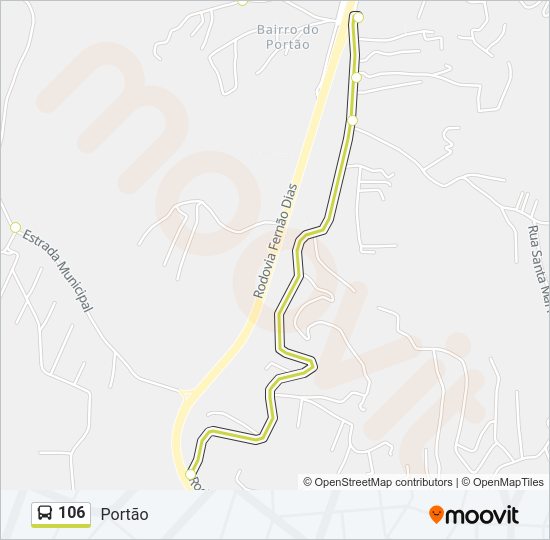 Mapa da linha 106 de ônibus