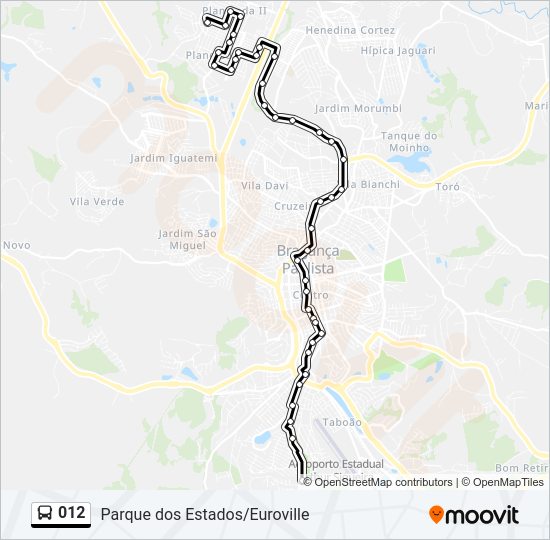 Mapa da linha 012 de ônibus