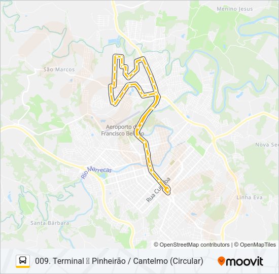 Mapa da linha 009 PINHEIRÃO / CANTELMO de ônibus