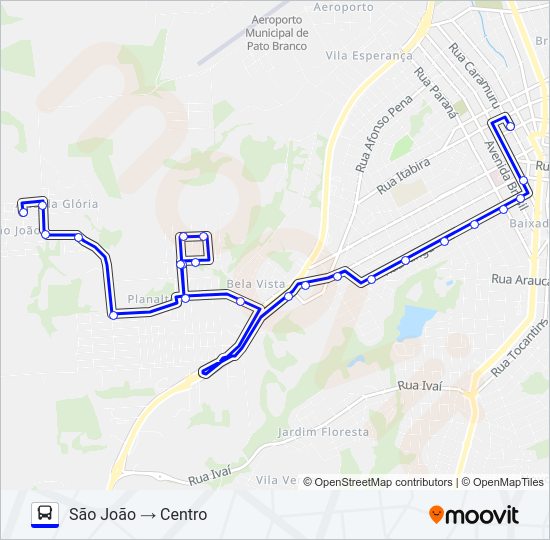 Mapa da linha 113 SÃO JOÃO / CENTRO de ônibus