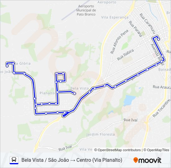 Mapa da linha 113 SÃO JOÃO / CENTRO de ônibus