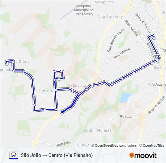 Mapa da linha 113 SÃO JOÃO / CENTRO de ônibus