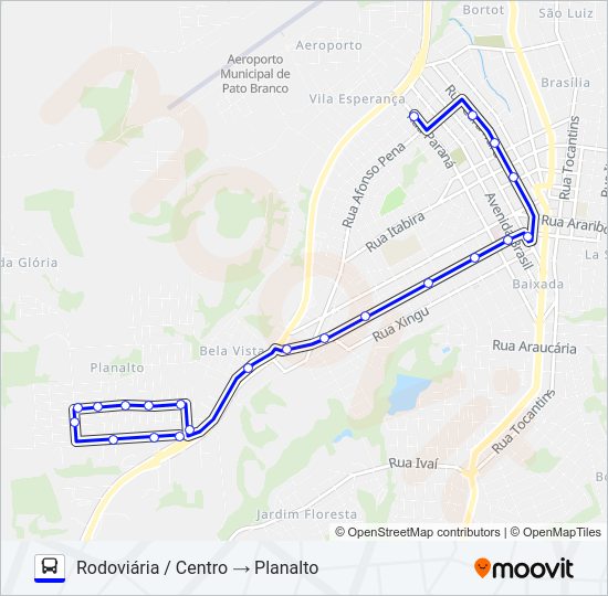 Mapa da linha 115 PLANALTO / CENTRO (VIA RODOVIÁRIA) de ônibus
