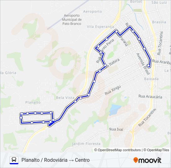 Mapa da linha 115 PLANALTO / CENTRO (VIA RODOVIÁRIA) de ônibus