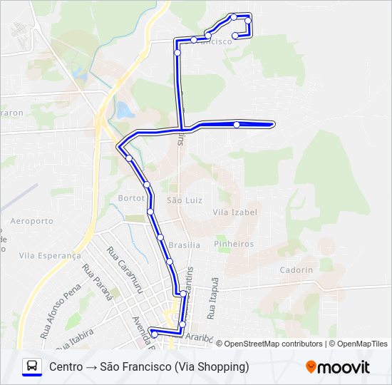Mapa da linha 118 SHOPPING / CENTRO / UTFPR de ônibus