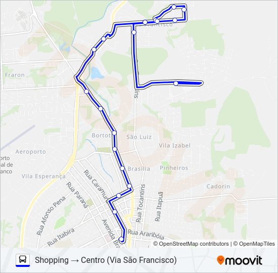 Mapa da linha 118 SHOPPING / CENTRO / UTFPR de ônibus
